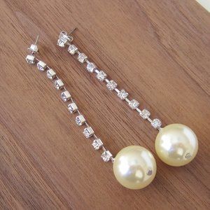 Vintage SAQ Earring Pearls and Crystals Very Long